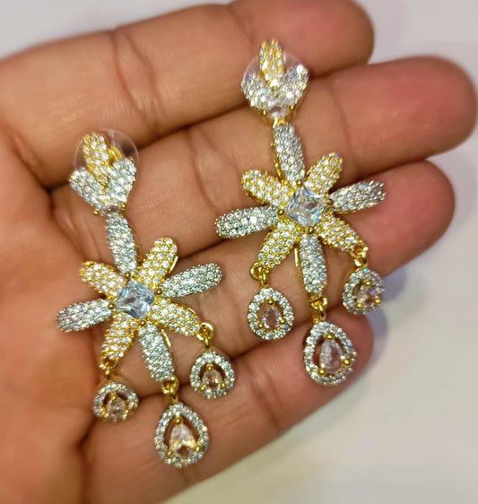 American diamond Earring (Golden And Silver Polish) - Zilarra Jewellers