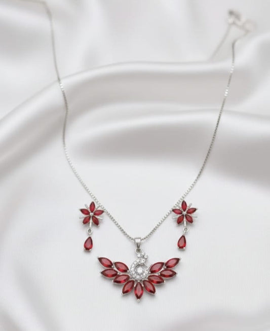 Peacock - Inspired Pendant With Matching Floral Earrings - Zilarra Jewellers