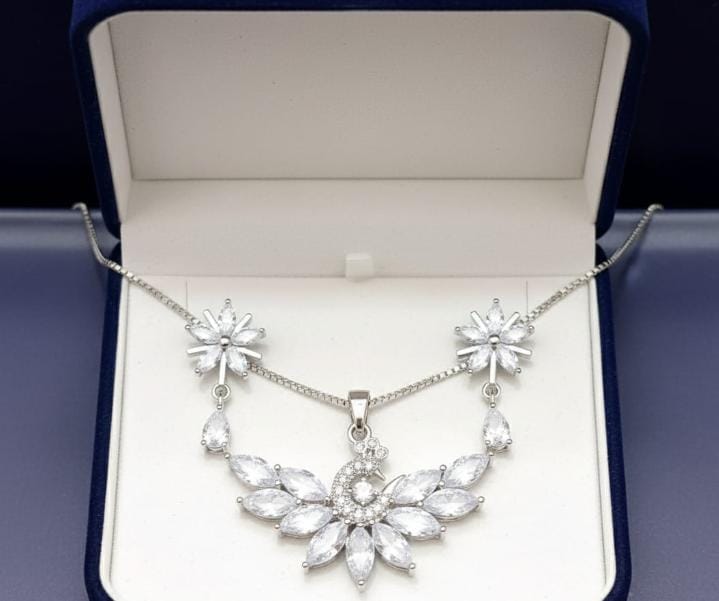 Peacock - Inspired Pendant With Matching Floral Earrings - Zilarra Jewellers