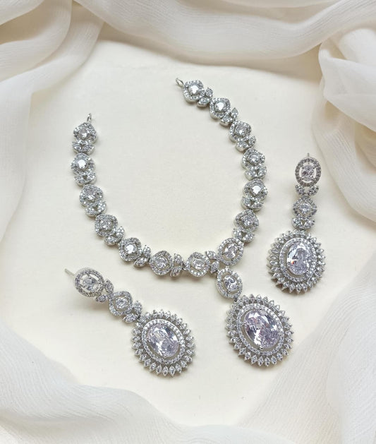 Premium Quality American Diamond Zircon Necklace Set - Zilarra Jewellers