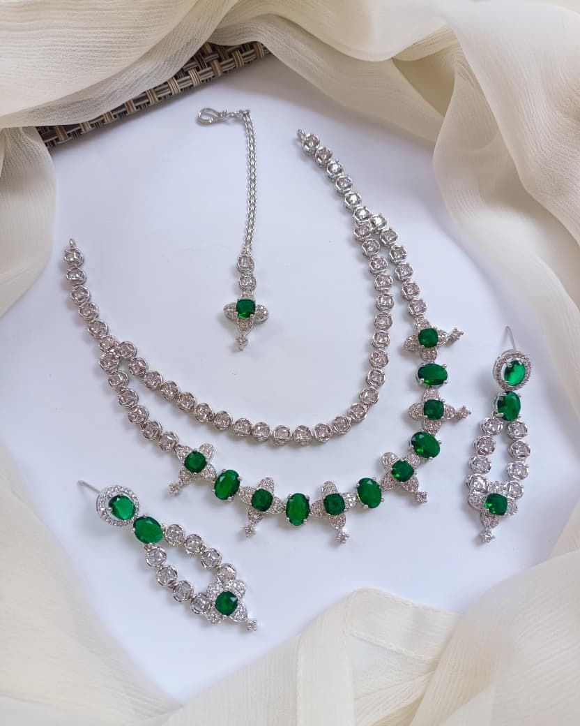 American Diamond Zircon Stylish Necklace Set With Teeka