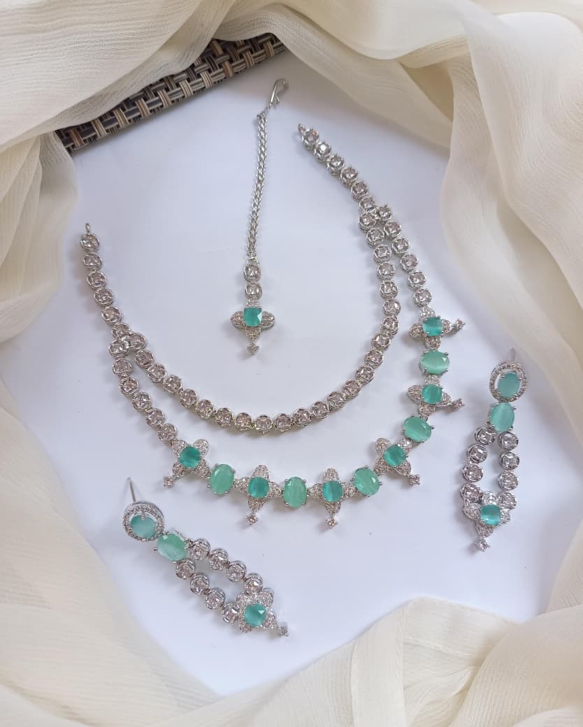 American Diamond Zircon Stylish Necklace Set With Teeka