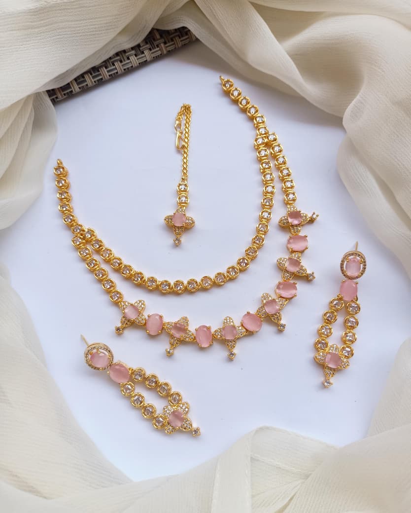 American Diamond Zircon Stylish Necklace Set With Teeka