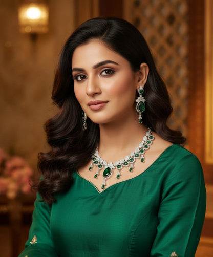 Beautiful AD Indian Zircon Stone Necklace Set