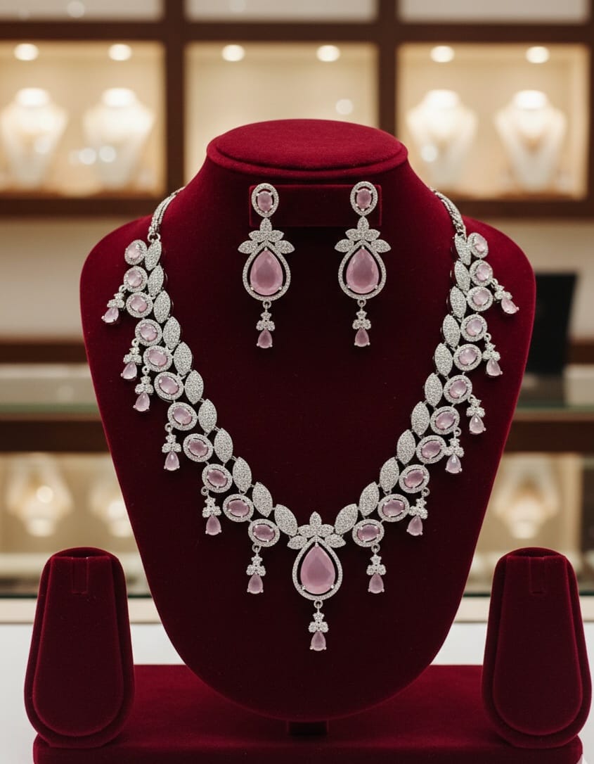 Beautiful AD Indian Zircon Stone Necklace Set