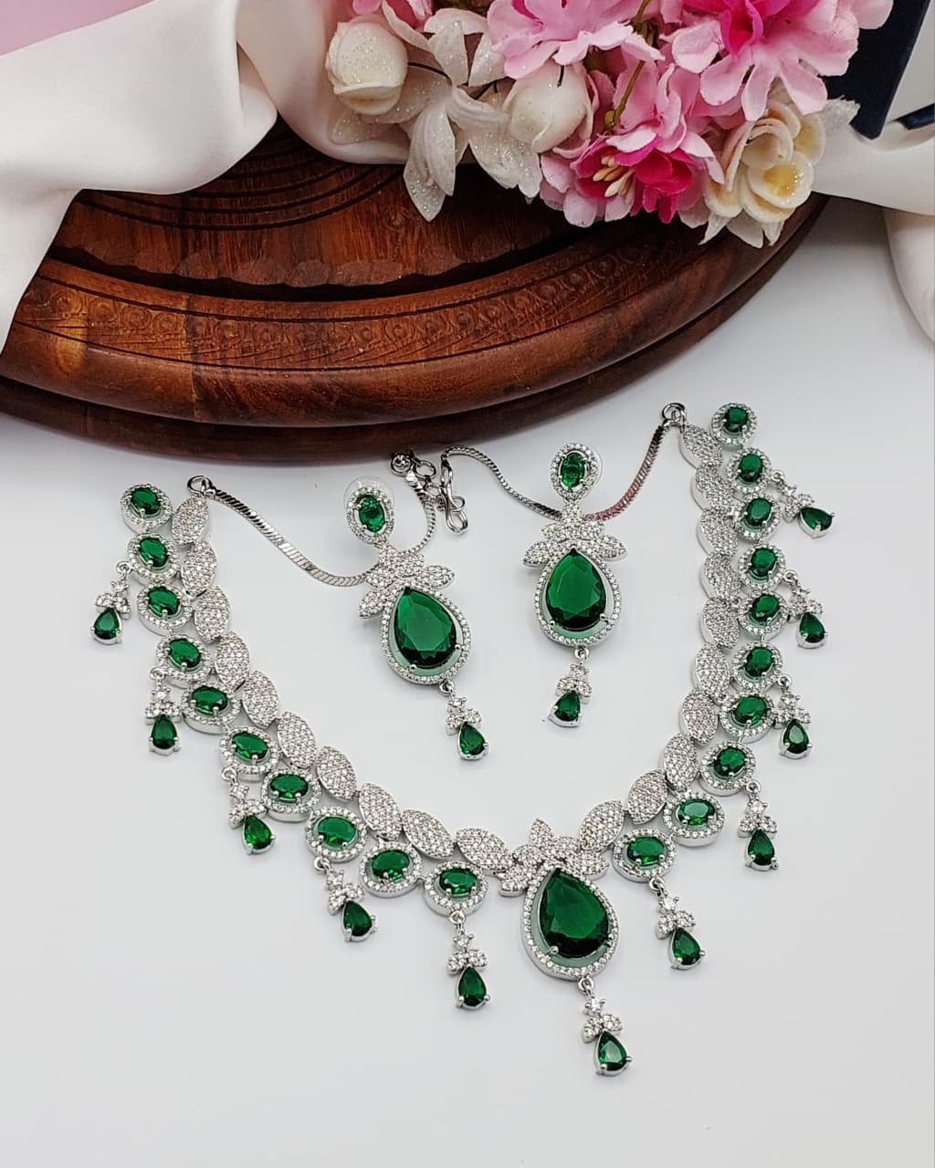 Beautiful AD Indian Zircon Stone Necklace Set