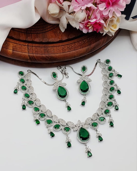 Beautiful AD Indian Zircon Stone Necklace Set