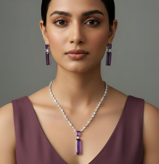 American Diamond Necklace Complete Set Party Wear