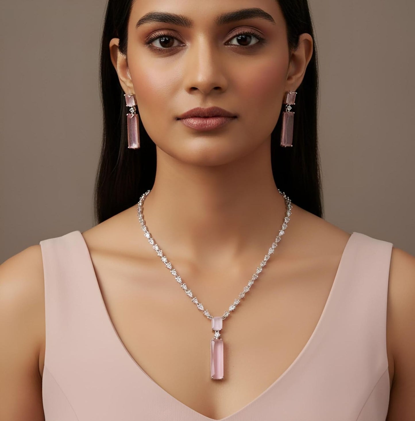 American Diamond Necklace Complete Set Party Wear