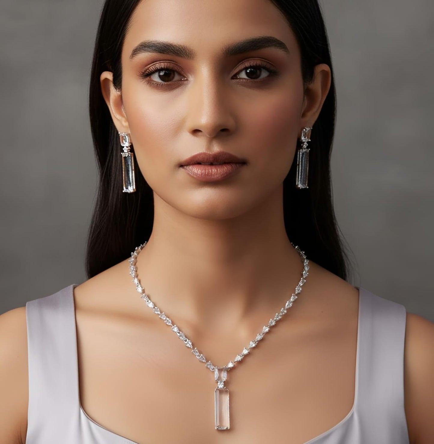 American Diamond Necklace Complete Set Party Wear