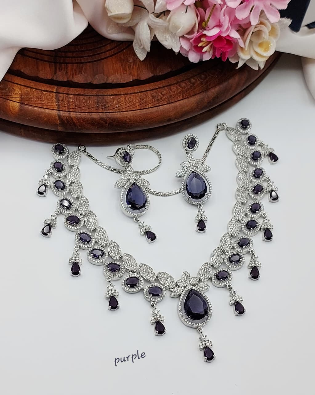 Beautiful AD Indian Zircon Stone Necklace Set - Zilarra Jewellers