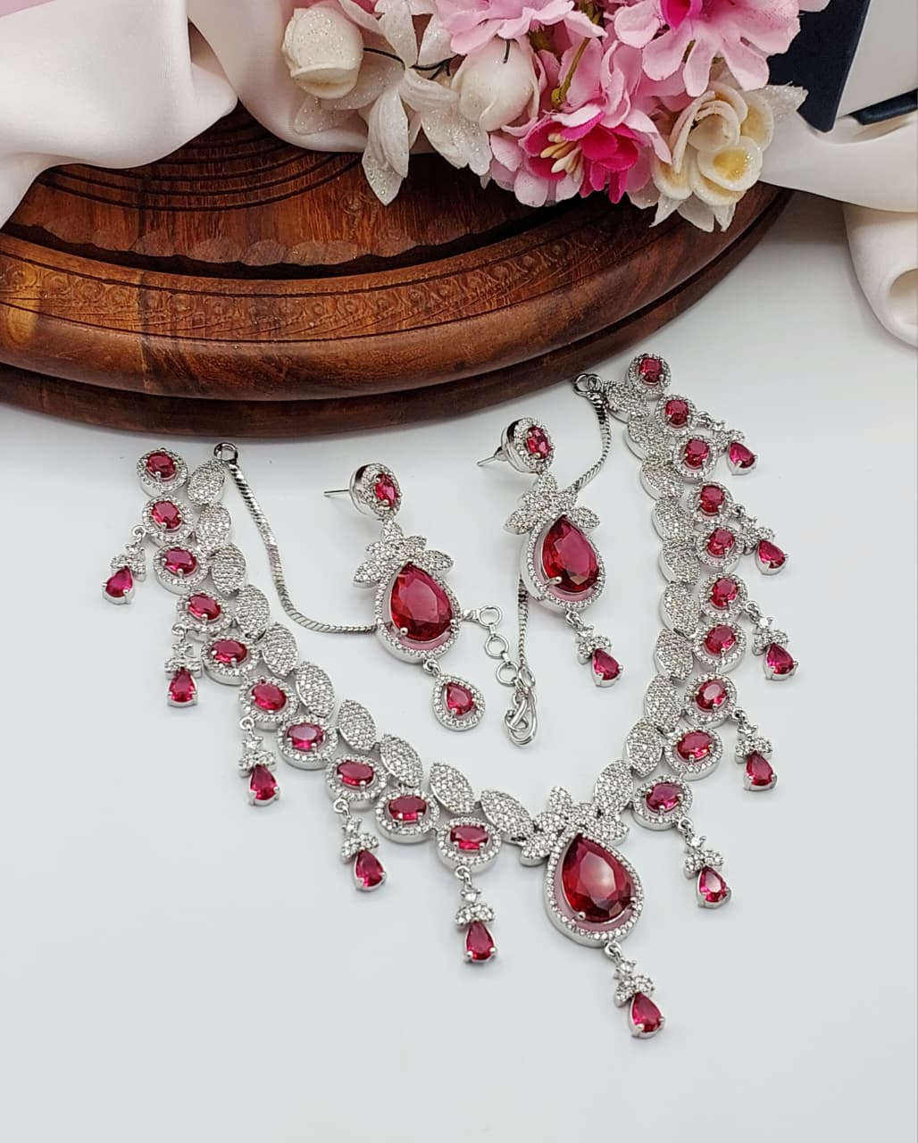 Beautiful AD Indian Zircon Stone Necklace Set - Zilarra Jewellers