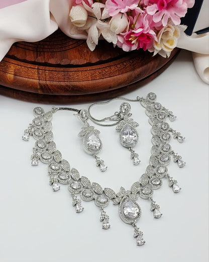 Beautiful AD Indian Zircon Stone Necklace Set - Zilarra Jewellers