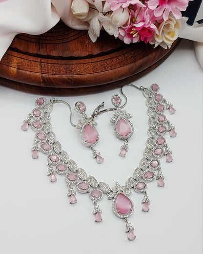 Beautiful AD Indian Zircon Stone Necklace Set - Zilarra Jewellers