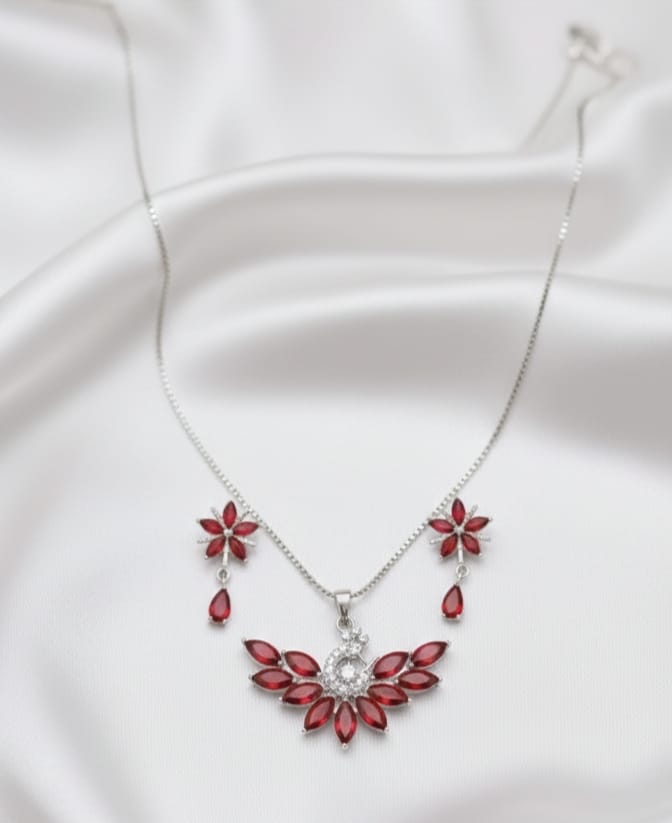 Peacock - Inspired Pendant With Matching Floral Earrings - Zilarra Jewellers