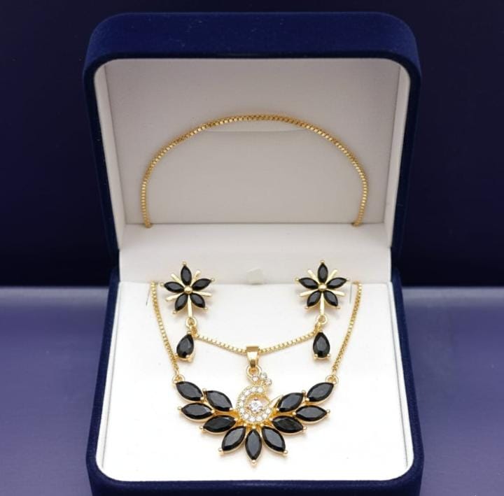 Peacock - Inspired Pendant With Matching Floral Earrings - Zilarra Jewellers