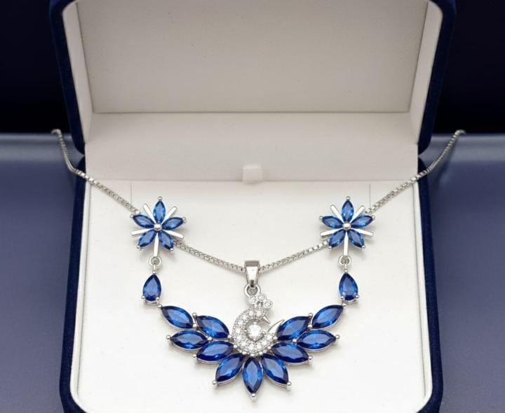 Peacock - Inspired Pendant With Matching Floral Earrings - Zilarra Jewellers