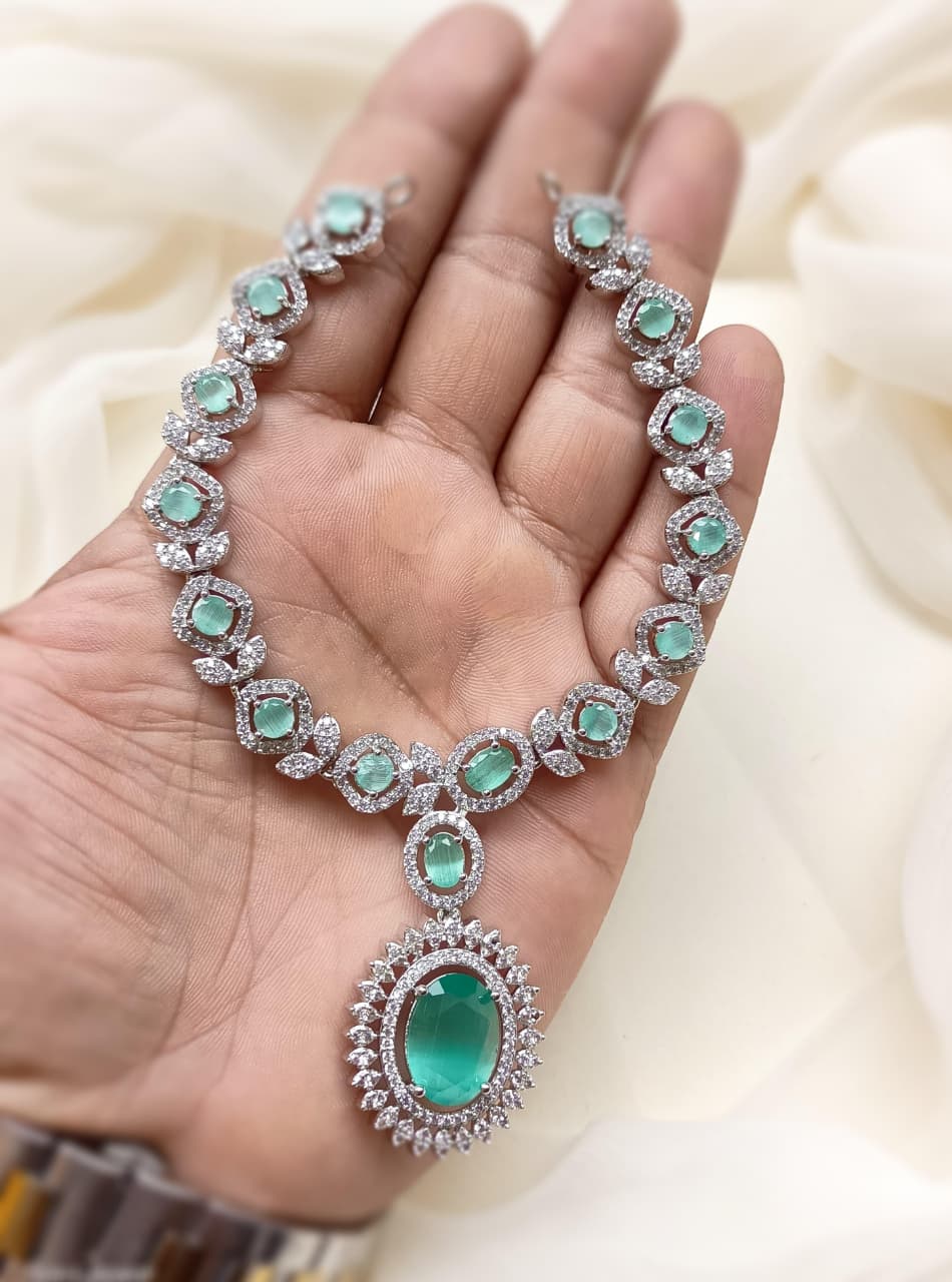 Premium Quality American Diamond Zircon Necklace Set - Zilarra Jewellers