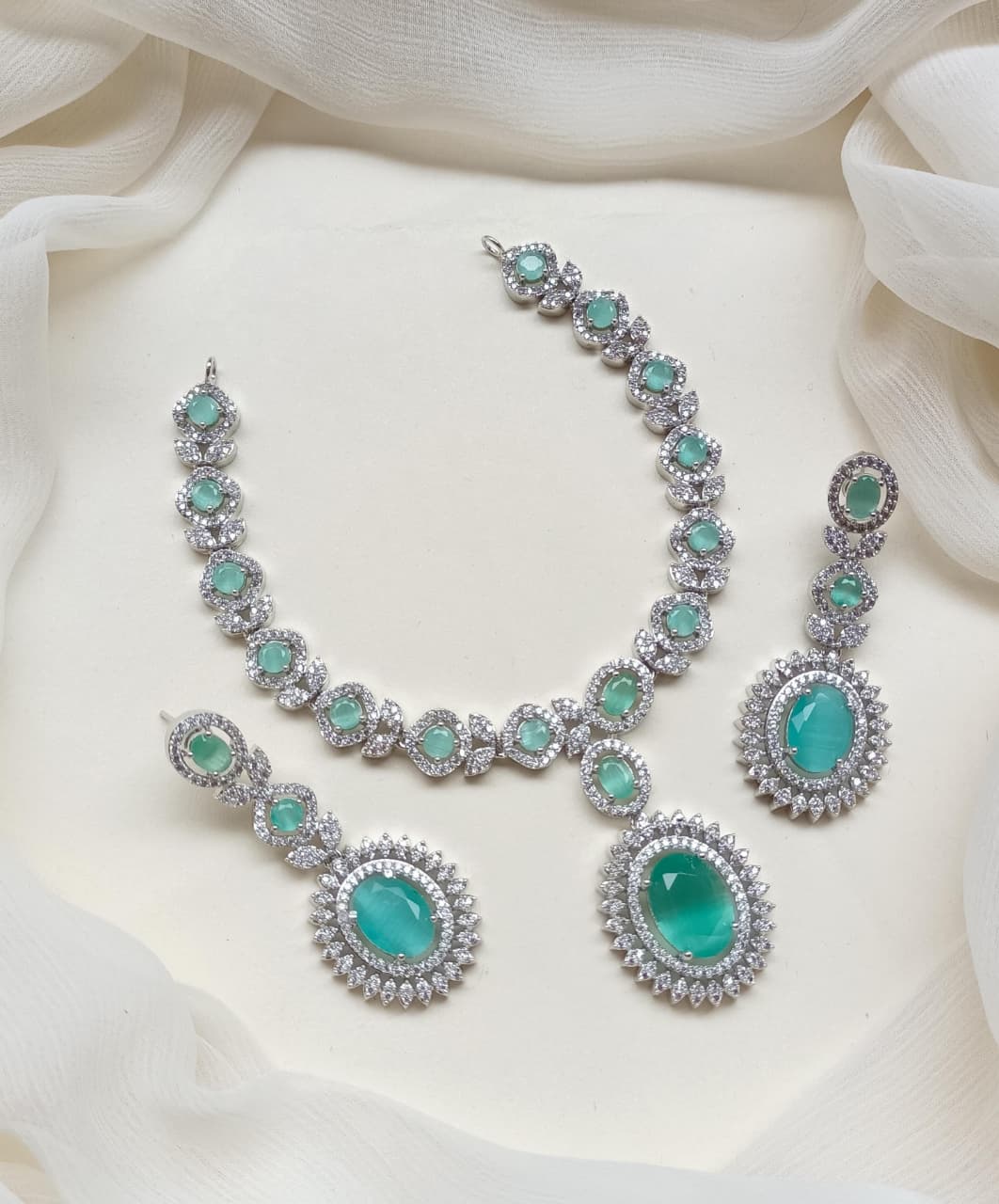 Premium Quality American Diamond Zircon Necklace Set - Zilarra Jewellers