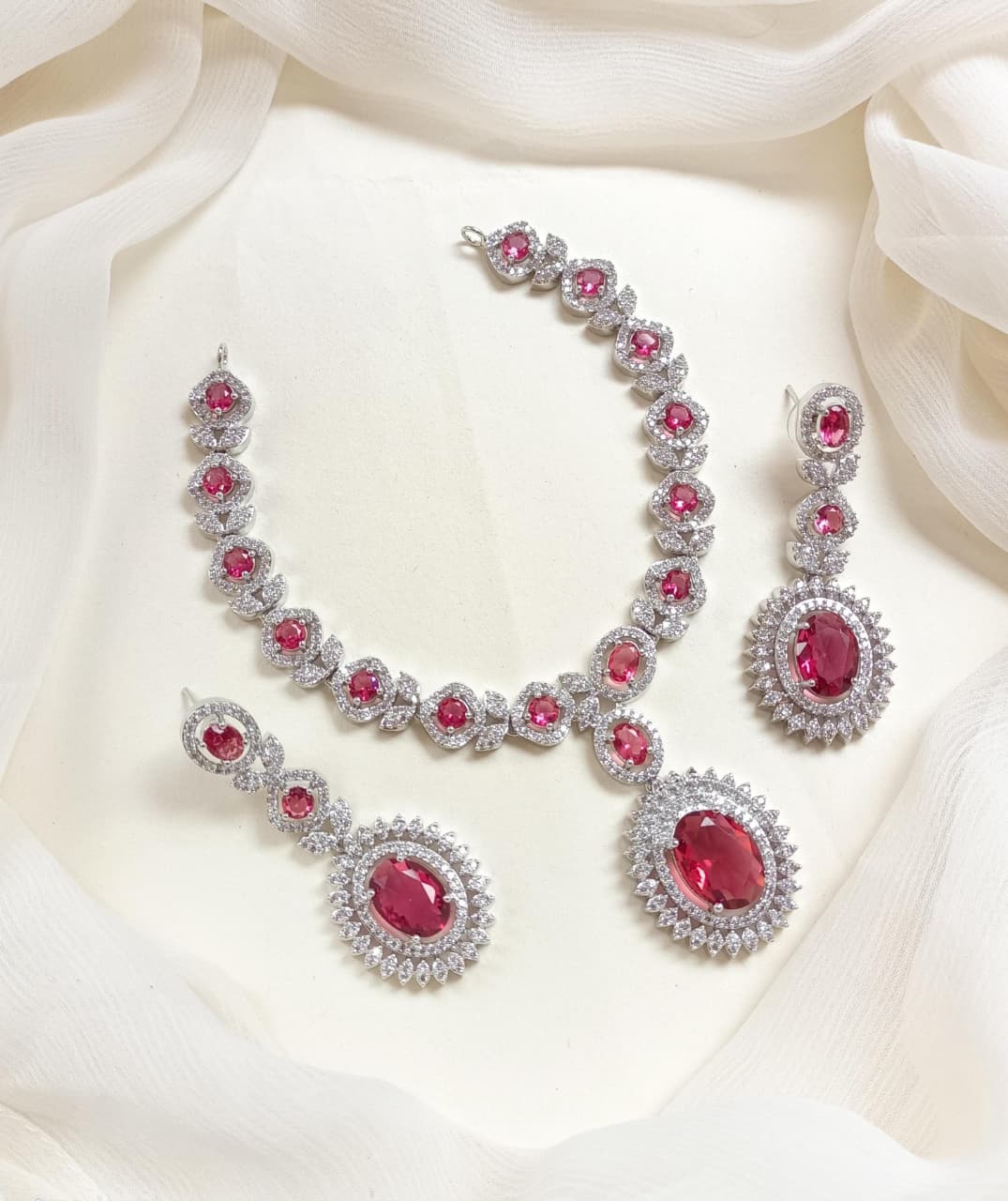 Premium Quality American Diamond Zircon Necklace Set - Zilarra Jewellers