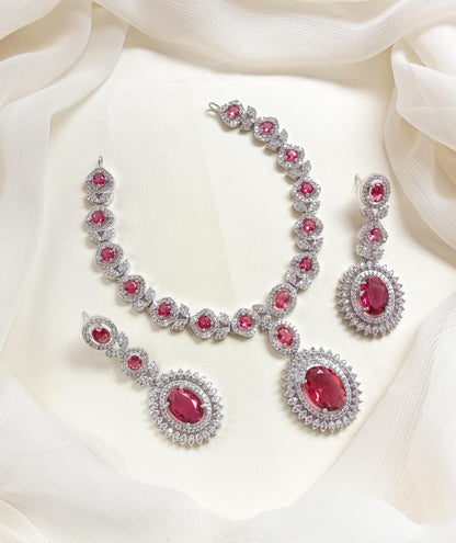 Premium Quality American Diamond Zircon Necklace Set - Zilarra Jewellers