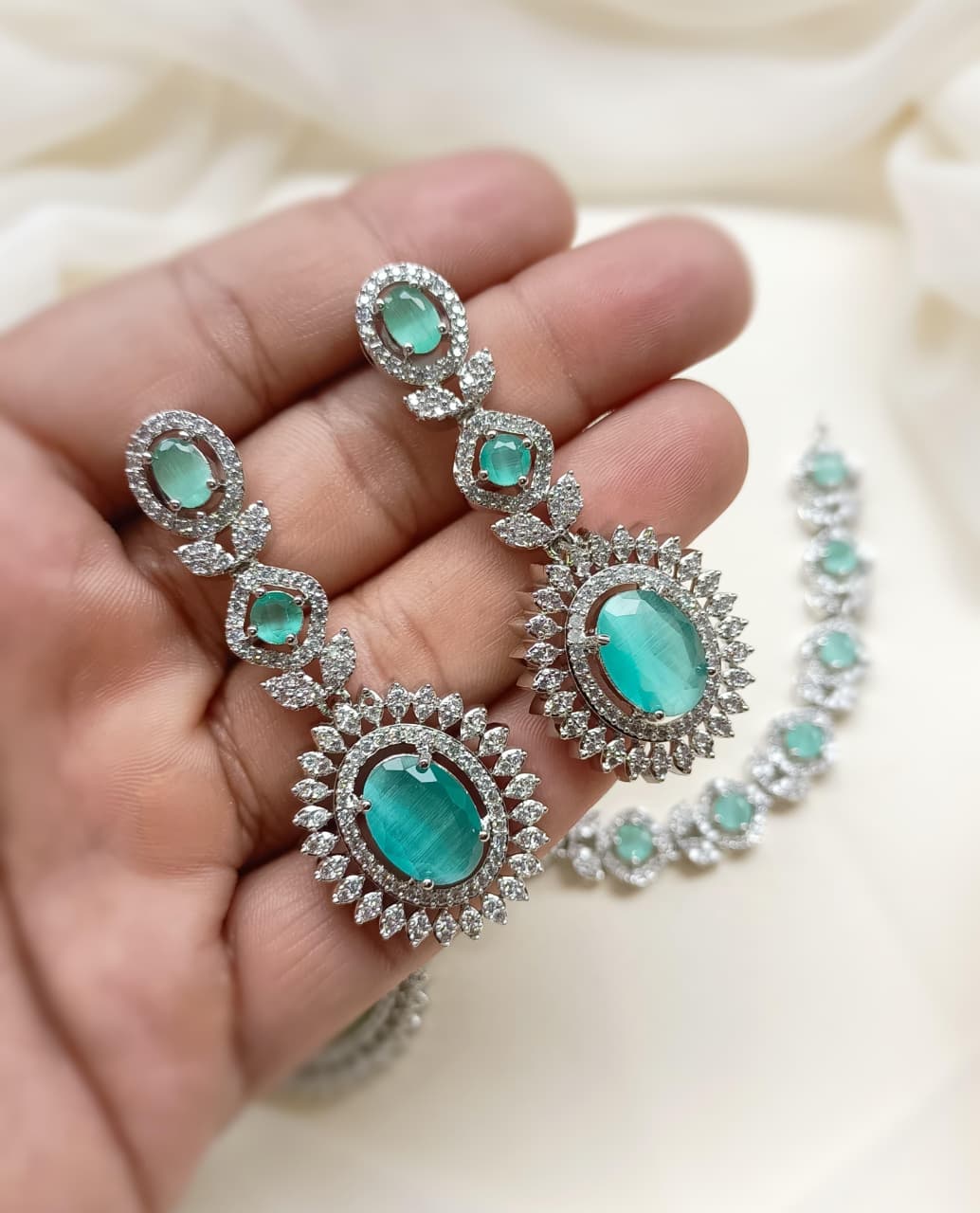 Premium Quality American Diamond Zircon Necklace Set - Zilarra Jewellers