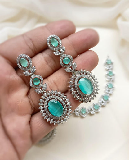 Premium Quality American Diamond Zircon Necklace Set - Zilarra Jewellers