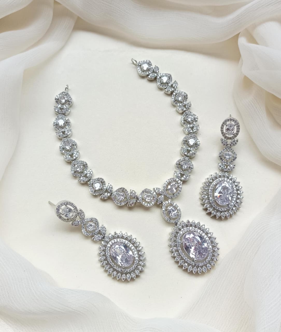 Premium Quality American Diamond Zircon Necklace Set - Zilarra Jewellers